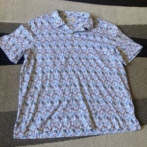 Bugatchi Short Sleeve Polo - White with Blue & Brown Leaf Print